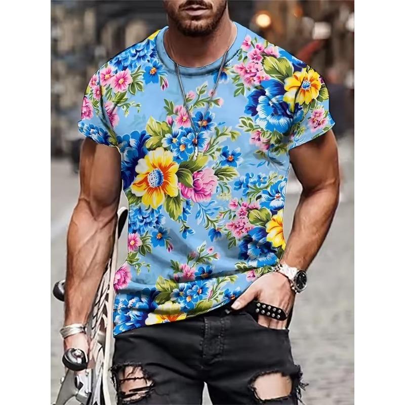 Summer Fun Men Fashion Casual Retro 3D Print Polyester T-shirt Casual Trendy Round Neck T-shirt Men