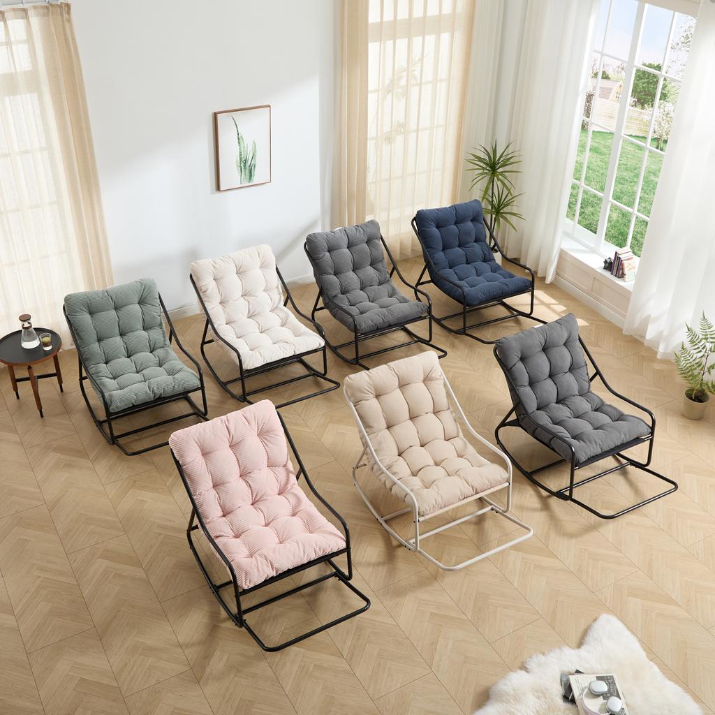 Outdoor Rocking Chair, Comfy Cushion, with Soft Thick Cushion,for Living Room, Bedroom, Reading Room, Black Frame with Grey Cushion