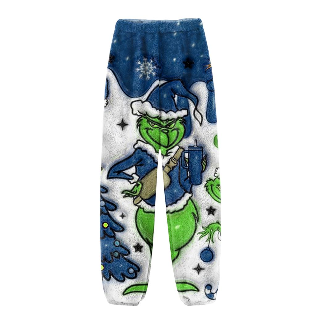 Women's Christmas  Print Trousers With Drawstring Cuffs Casual Pants And Pajamas