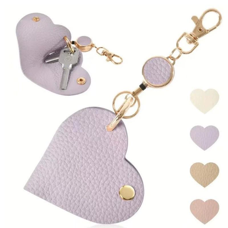 Heart-Shaped Retractable Keychain With Pu Leather Strap & Golden-Tone Alloy Clip