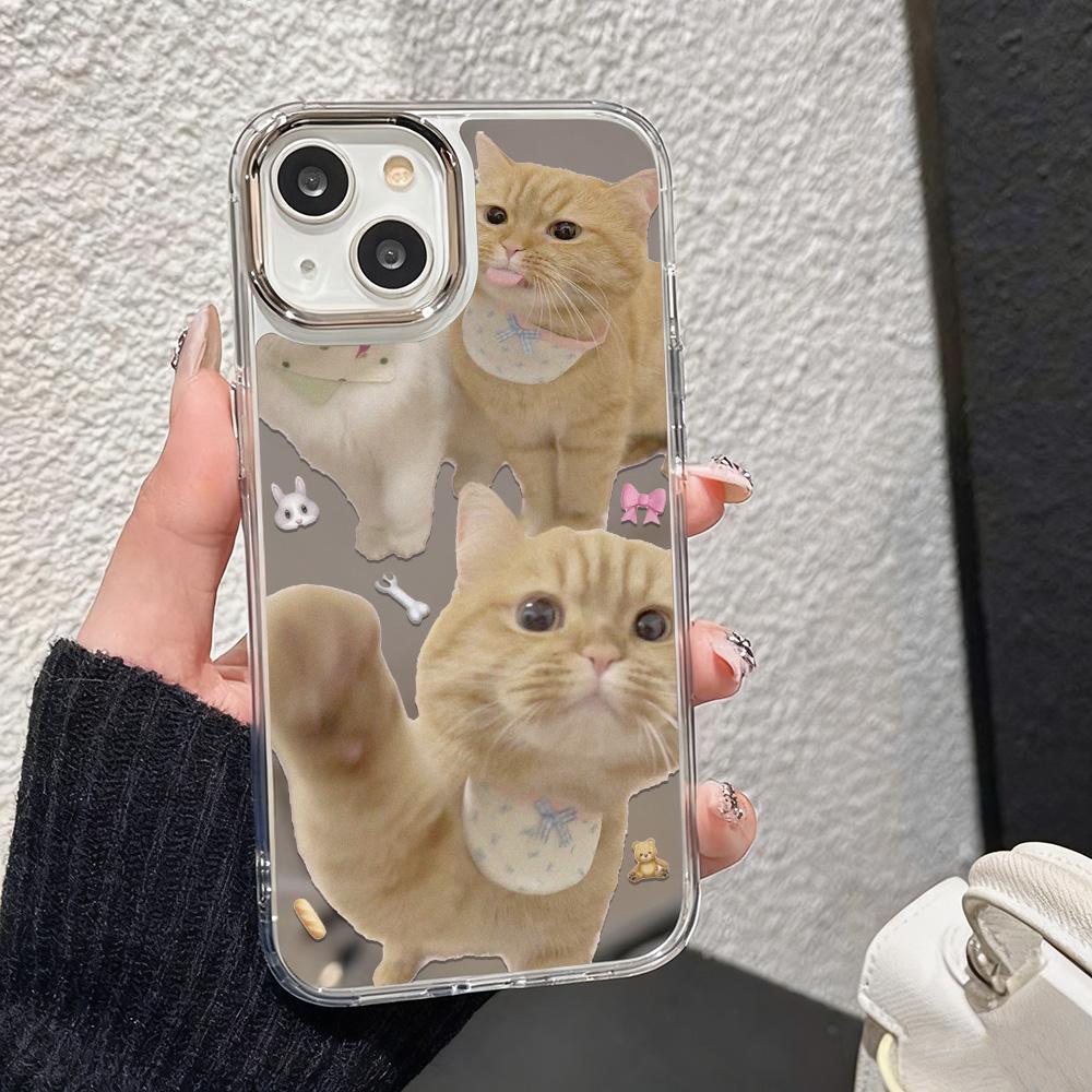 Fashion Cat Luxury Make Up Mirror Phone Case For IPhone 17e 16e Air Pro Max 17 16 13 11 15 14 12 Animal Funda Anti-drop Cover