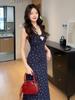 Kink Lace Neck Sling Floral Dress Women's Summer New Seaside Vacation Beach Dress