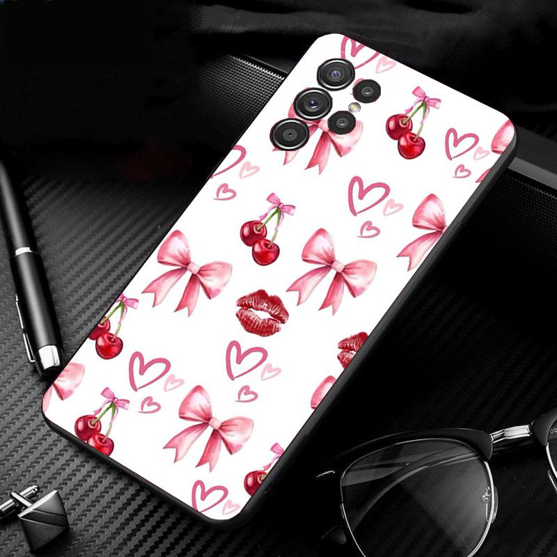 Phone Case For Samsung Galaxy S26 S25 S24 S23 S22 Ultra S23 S22 S25 Plus S24FE S23FE S26Edge Cute Pink Heart Bow