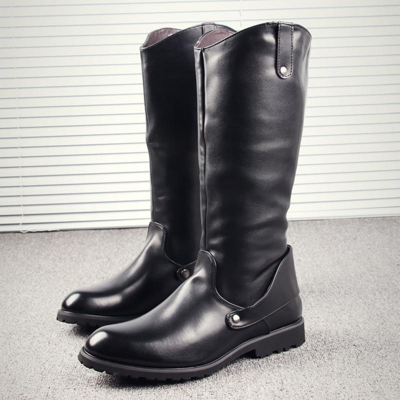 Tall Boots Men's Long Leather Boots Cowboy Boots Zipper Pointed Boots Trendy Horse Boots Outdoor Trendy Boots Martin Knight Boots