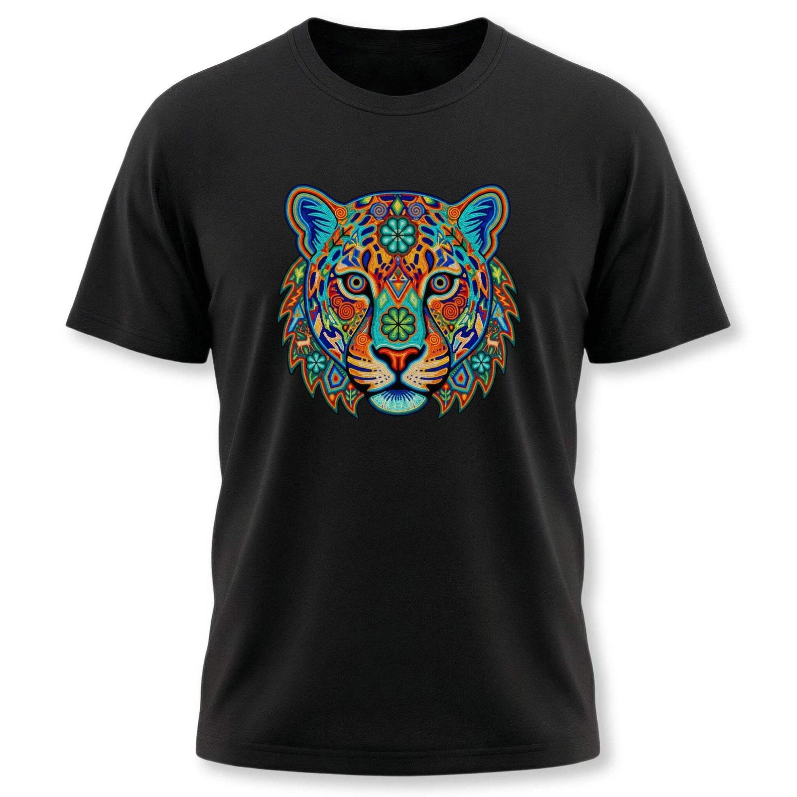 Huichol Jaguar T-Shirt | Vibrant Tribal Spirit Animal Art Graphic Tee Shirt M