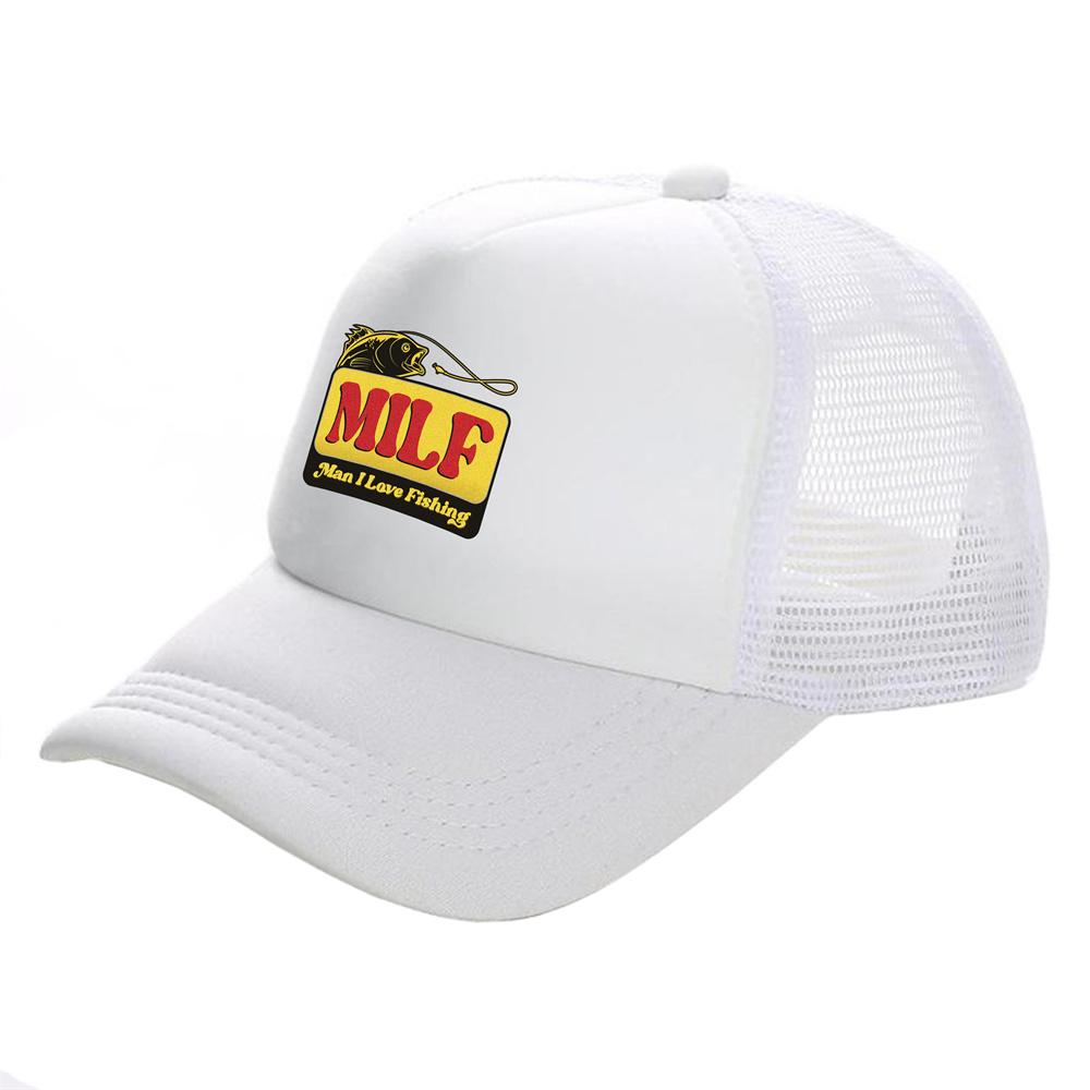 MILF Man I Love Fishing Trucker Čepice Unisex čepice Baseballová čepice Cool Summer Unisex síťovaná síťovaná čepice
