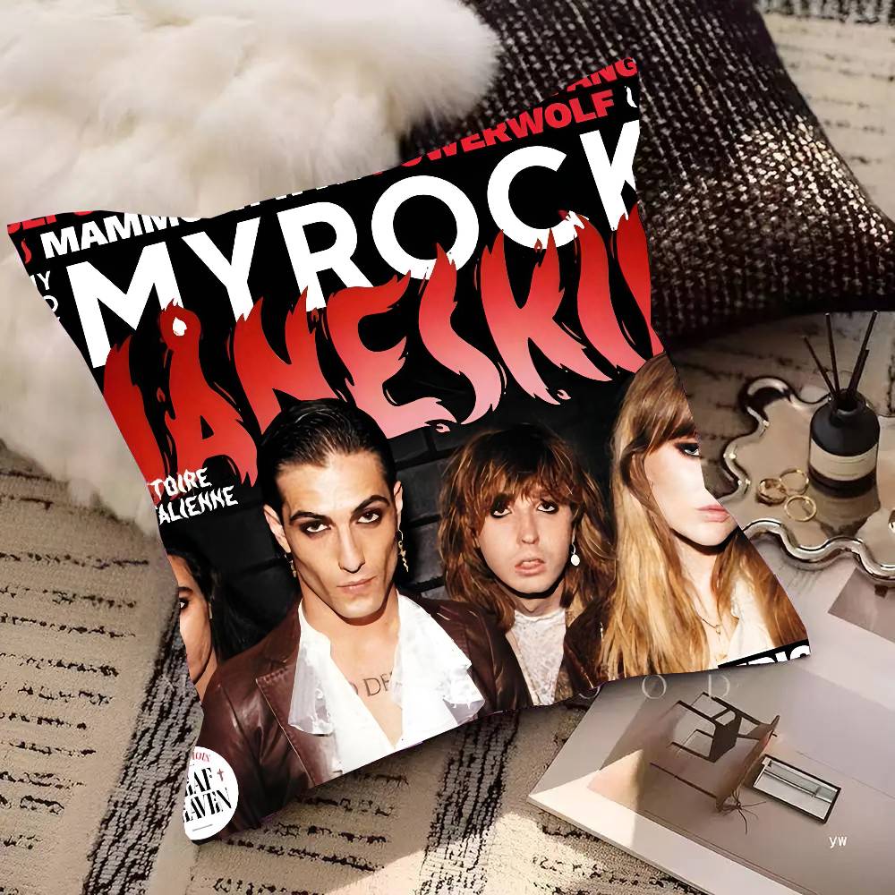 Maneskin Damiano David Vintage Pillow Case Square Pillow Bedroom Sofa Leisure Comfort Cushion Car Living Room Home Decoration