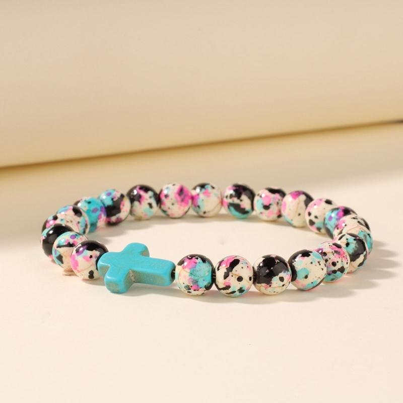 Inspirational Meditation Crosses Bracelet Beaded Colorful Stone for Women Faith Inspire Spiritual Gift Jewelry