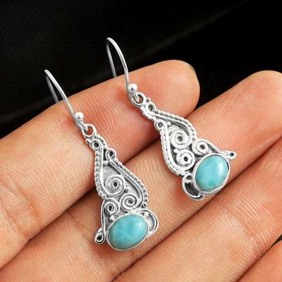 Orecchino Fatto a Mano in Larimar Naturale Argento Sterling 925 Puro Gioielli da Donna