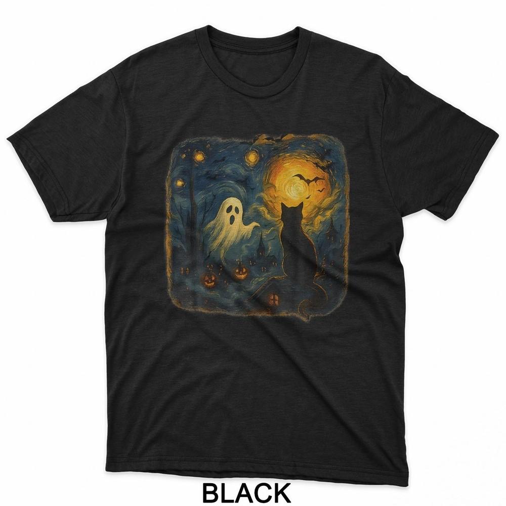 Halloween Black Cat Van Gogh Starry Night Cat Lovers Cat Tee T-Shirt Unisex T-Shirt XXXL