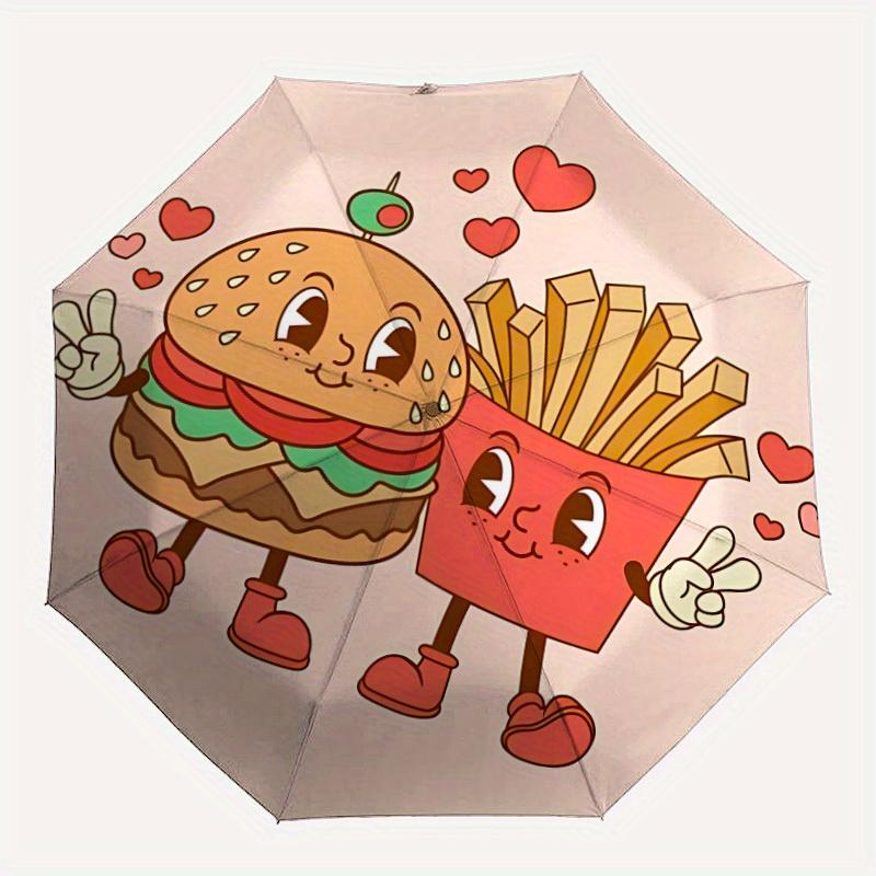 

1pc Burger, Fries Automatic Open/close Folding Umbrella, Compact Portable Travel Umbrella, Durable Construction yy250809073