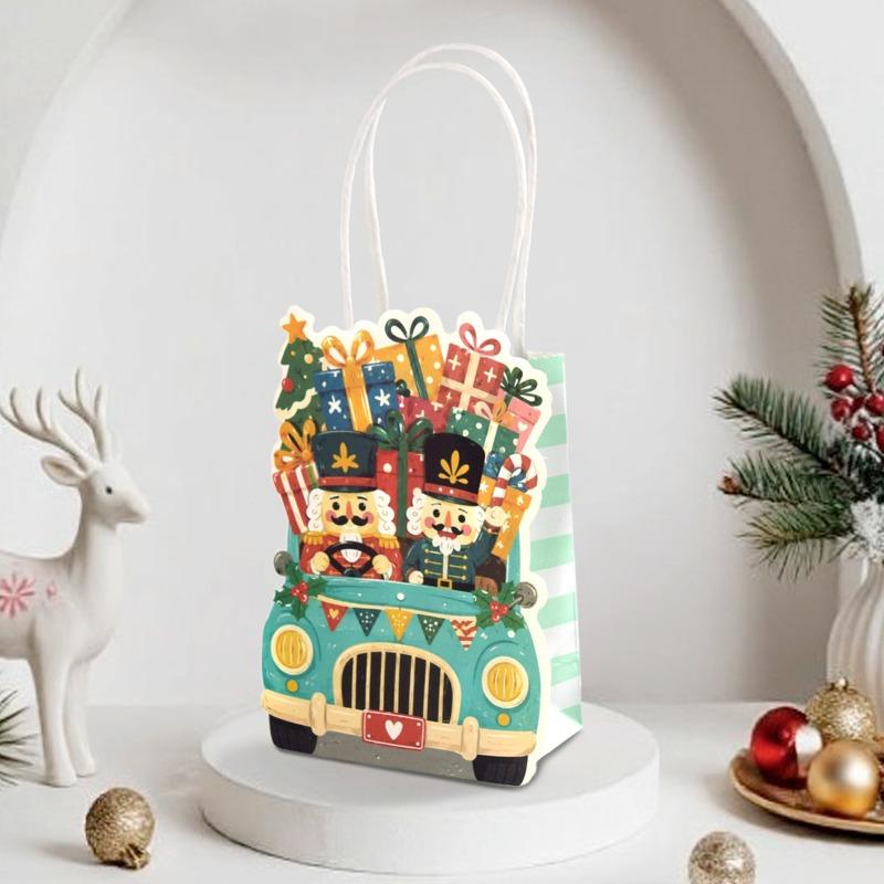 Christmas mini paper bag, three-dimensional sticker card, children's party small gift packaging bag, gift box bag 10 pcs/bag