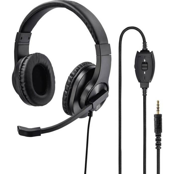 Hama Micro-casque supra-auriculaire filaire Stereo noir volume réglable, mise en sourdine du microphone ordinateur