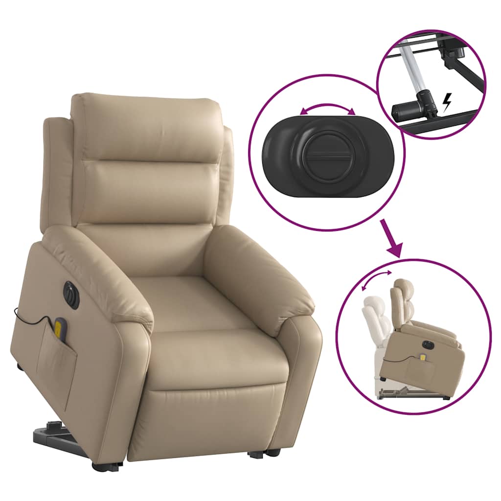 Recliner Chair with Lift Function Electric Cappuccino Faux Leather