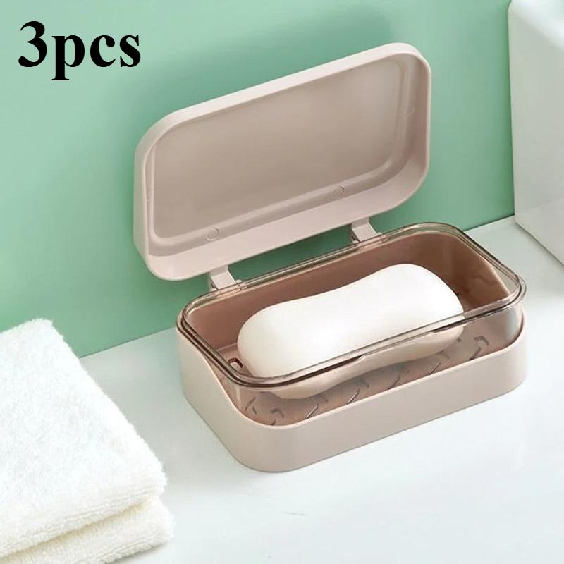 Lidded Plastic Soap Dish for Bathroom - Travel Portable Soap Holder to Keep Soap Dry