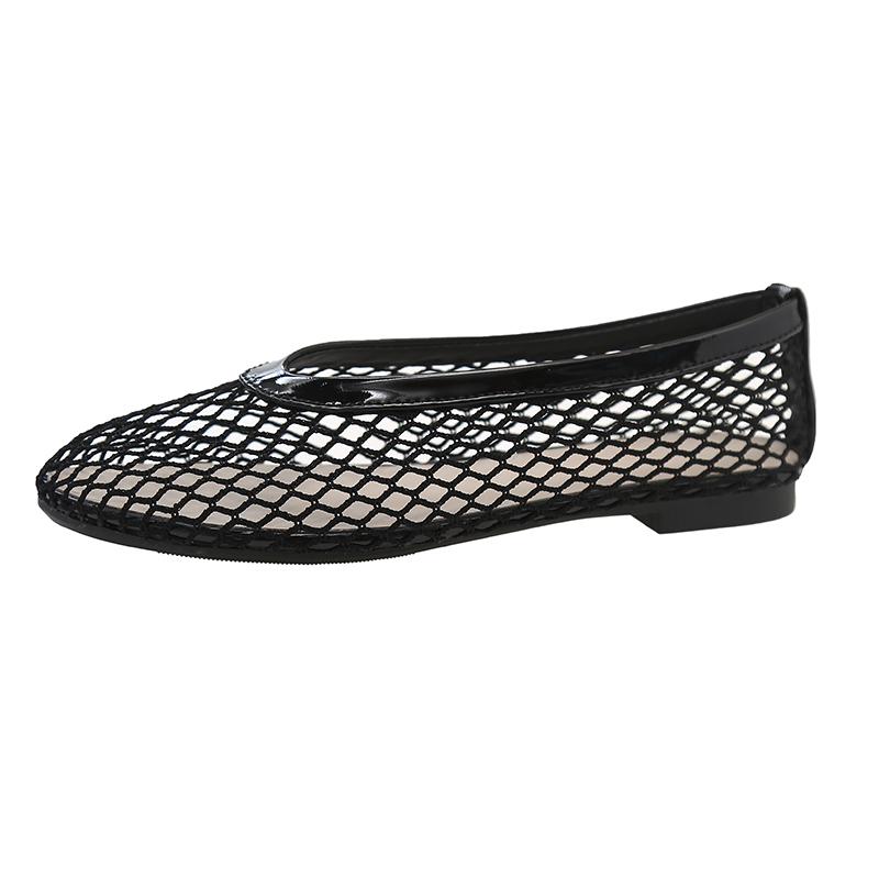 Fashion One-line Belt Mesh Woven Hollowed-out Baotou Semi-drag Women's Shoes Summer New Flat-soled Fisherman's Shoes