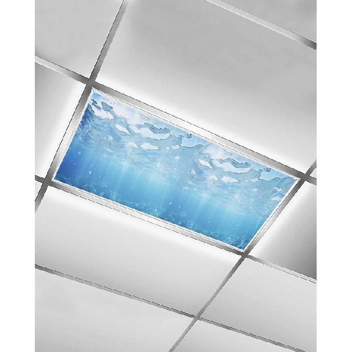 Summer 4 Pcs Fluorescent Light Covers, Ocean Blue Sea Waves Underwater Magnetic Light Filters Shade Panel Light Covers for Ceiling Lights Classroom