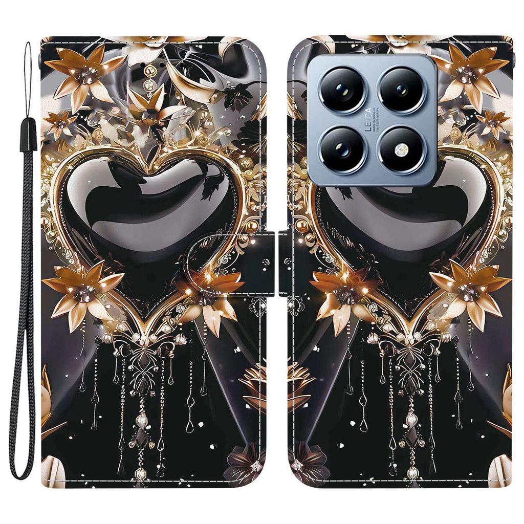 For Xiaomi 14T Wallet Case Pattern Printing Leather Stand Phone Cover with Strap