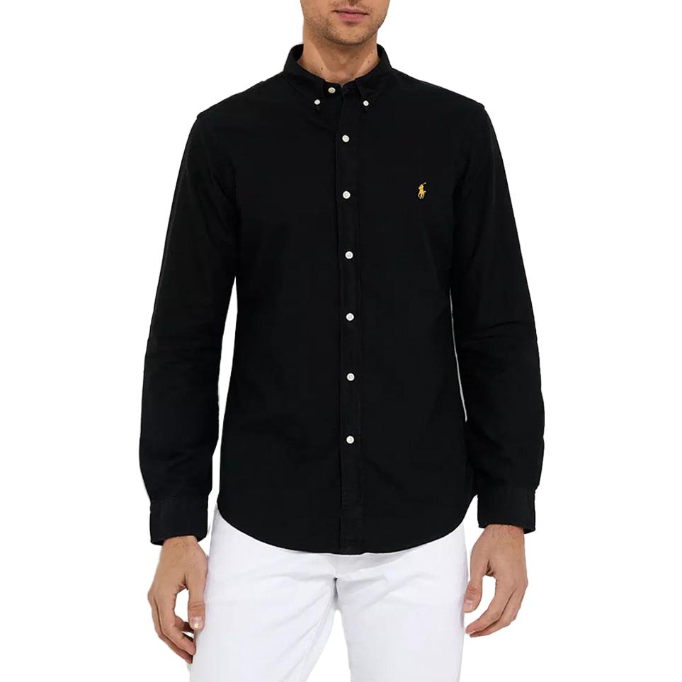 Polo Ralph Lauren Ss23 Einfarbiges Logo Besticktes Langarmhemd Herrenhemden Schwarz 710767828-001