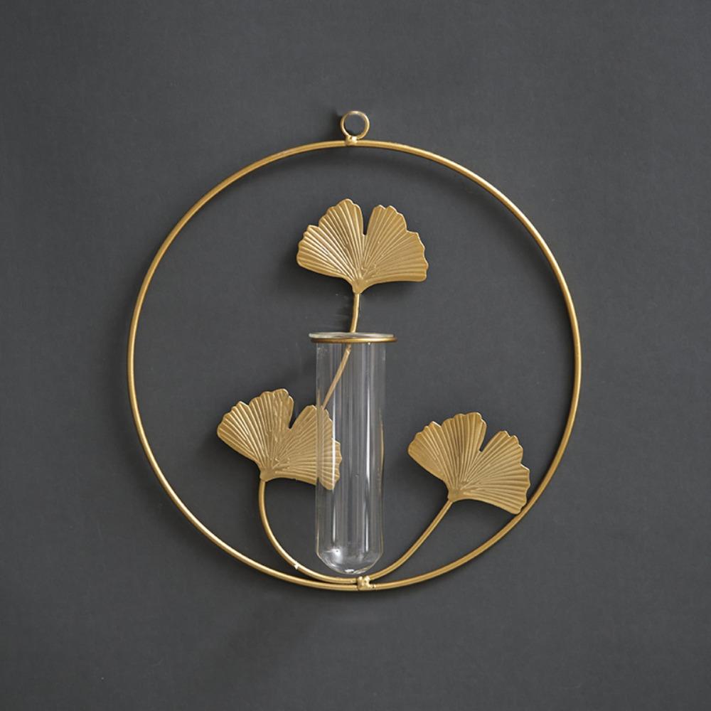 Test Tube Iron Ginkgo Wall Hanging Vase Flower Storage Rack Hanging Planter  Home/Office Decor