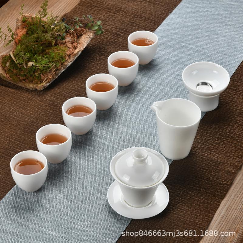 Chinese Tea Set, Dehua White Porcelain Kung Fu Tea Set, Complete Set Of Teapot, Teacup Cover Bowl, Simple Household Modern Tea Set