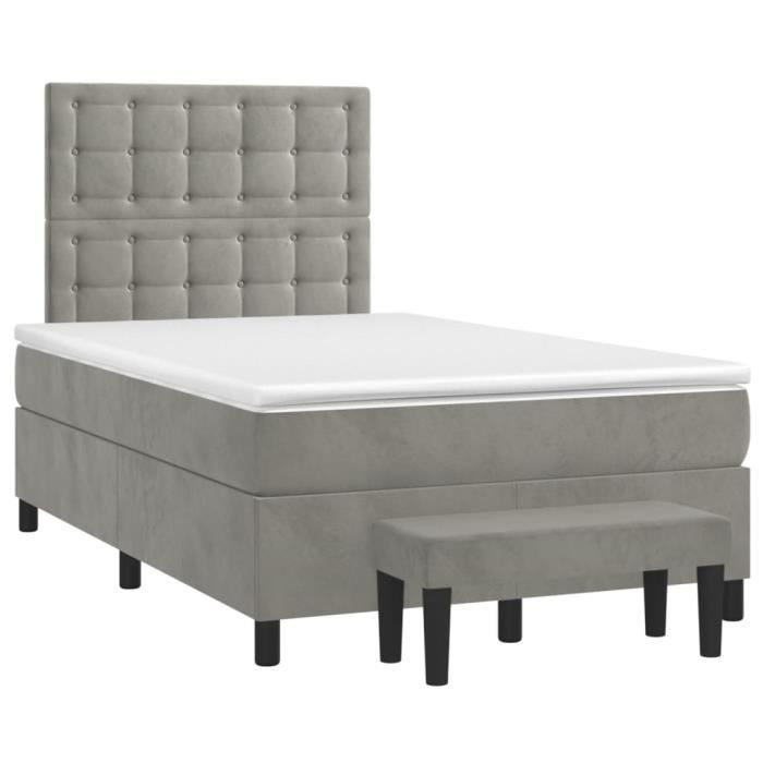 3138073 vidaXL Lit à sommier tapissier et matelas Gris clair 120x200cm Velours