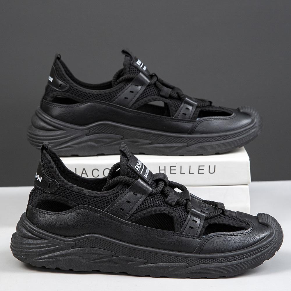 

Мужская обувь 2025 лето мужские сандалии модные повседневные сандалии легкие дышащие прохладные сандалии с отверстиями для педалей пляжные сандалии 44 чёрный