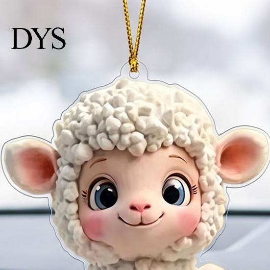 Decorative Farm Theme Hanging Decor 2D Acrylic Goat Car Ornament, Flat Sheep Pendant for Cute Backpack Accessory Rearview Mirror, Christmas