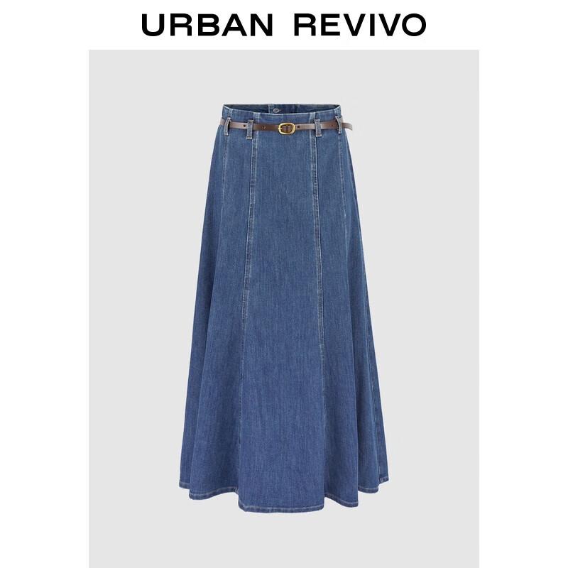 

UR 2025 Autumn Women s Retro Belted Denim A-Line Skirt XL