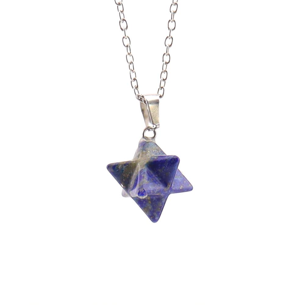 Large Natural Stone Pendant: 24mm Amethyst Rose Quartz Kabbalah Star Necklace