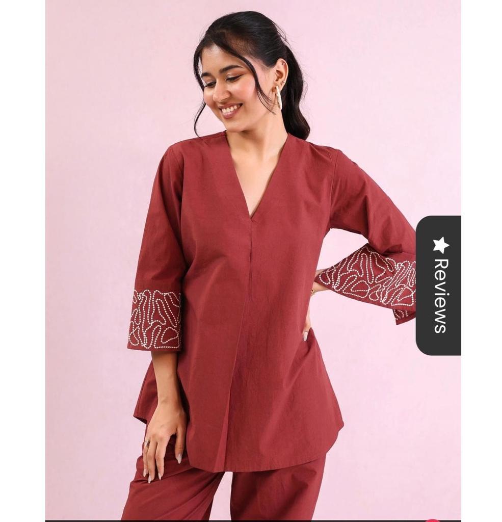 Bollywood Party Wear Pure Cotton Kurta Pant Cord Set Indian Women Designer Top Tunic Kurti