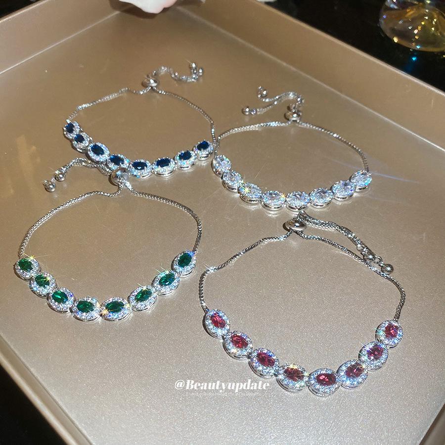 Elegant French Retro Geometric Zircon Oval Bracelet - Luxurious Fashion Jewelry