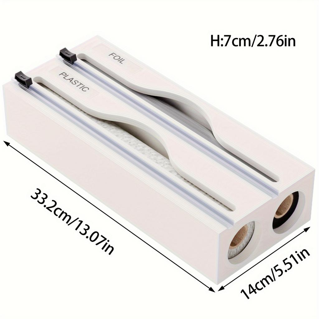 1 Stück 2-in-1 Bambus Frischhaltefolienspender mit Schneider und Etiketten, Schneiden von Frischhaltefolie, AlufolieMehrfachfach-Küchenorganizer für Frischhaltefolien, Scheiben und Wraps