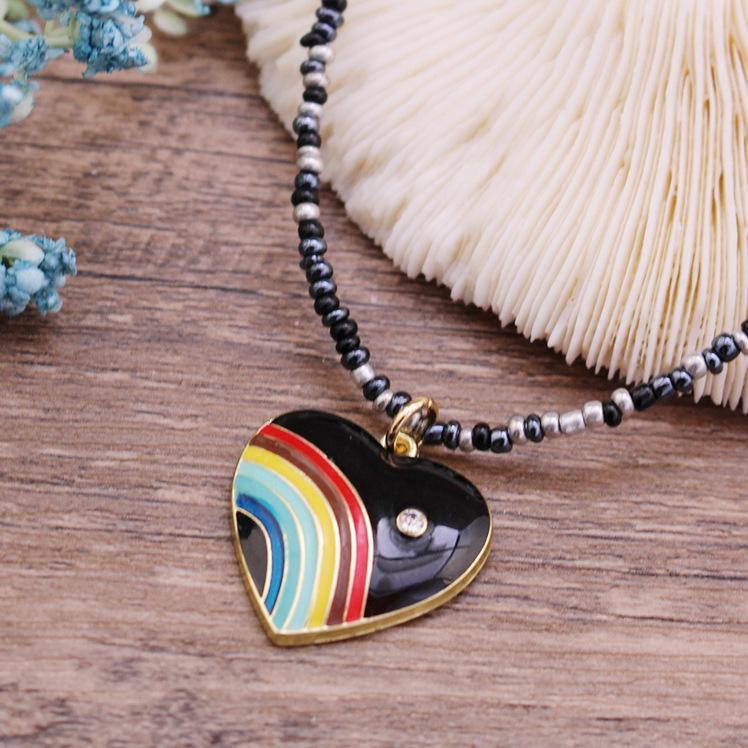 New Wear Colorful Dripping Love Beaded Necklace, Small Fresh Women's Simple Heart-shaped Small Pendant