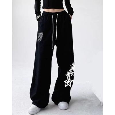 Letter Star Print Design Sweatpants Women Street Style Wide Leg Pants Women Spring Summer Trendy Long Trousers