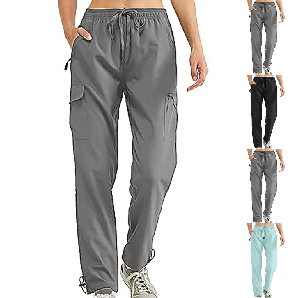 Pantaloni da Donna Elasticizzati a Vita Alta Vestibilità Casual Gamba Larga Lunghi Pantaloni con Tasche