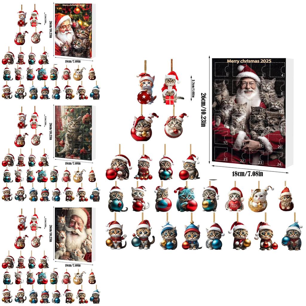 Christmas Cat Themed Acrylic Advent Calendar With Hanging Ornaments For Holiday Decor And Gift Giving