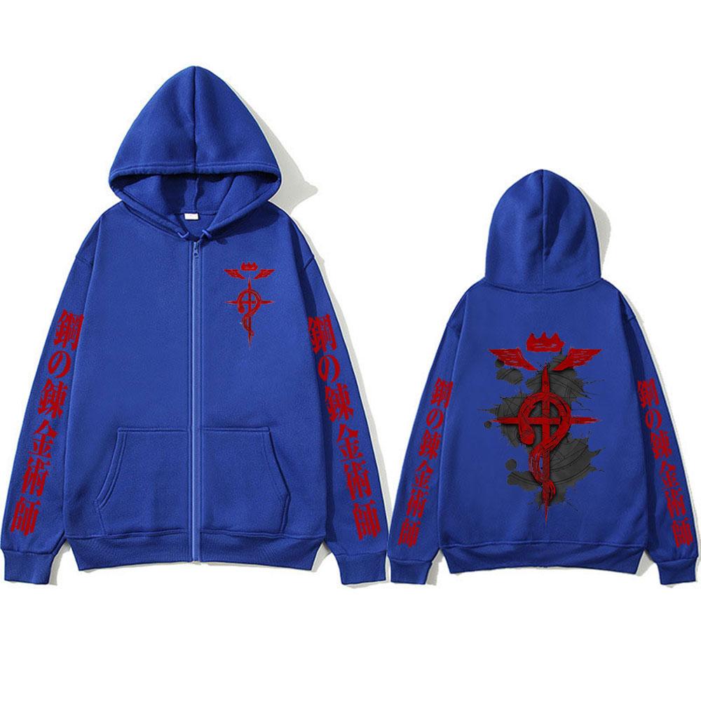 Japanese Anime Fullmetal Alchemist Zipper Hoodies Men's Zip Up Hooded Sweatshirts Fleece Long Sleeves Pullovers Coat Jackets