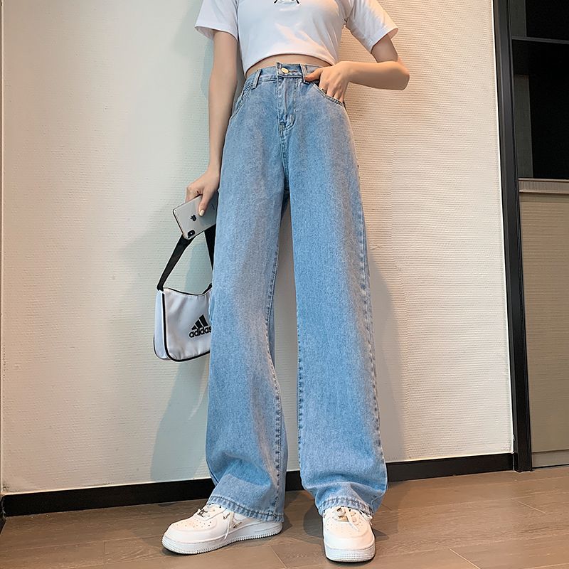 

Lazy Large-Size Women s Student Loose Denim Trousers Light blue M