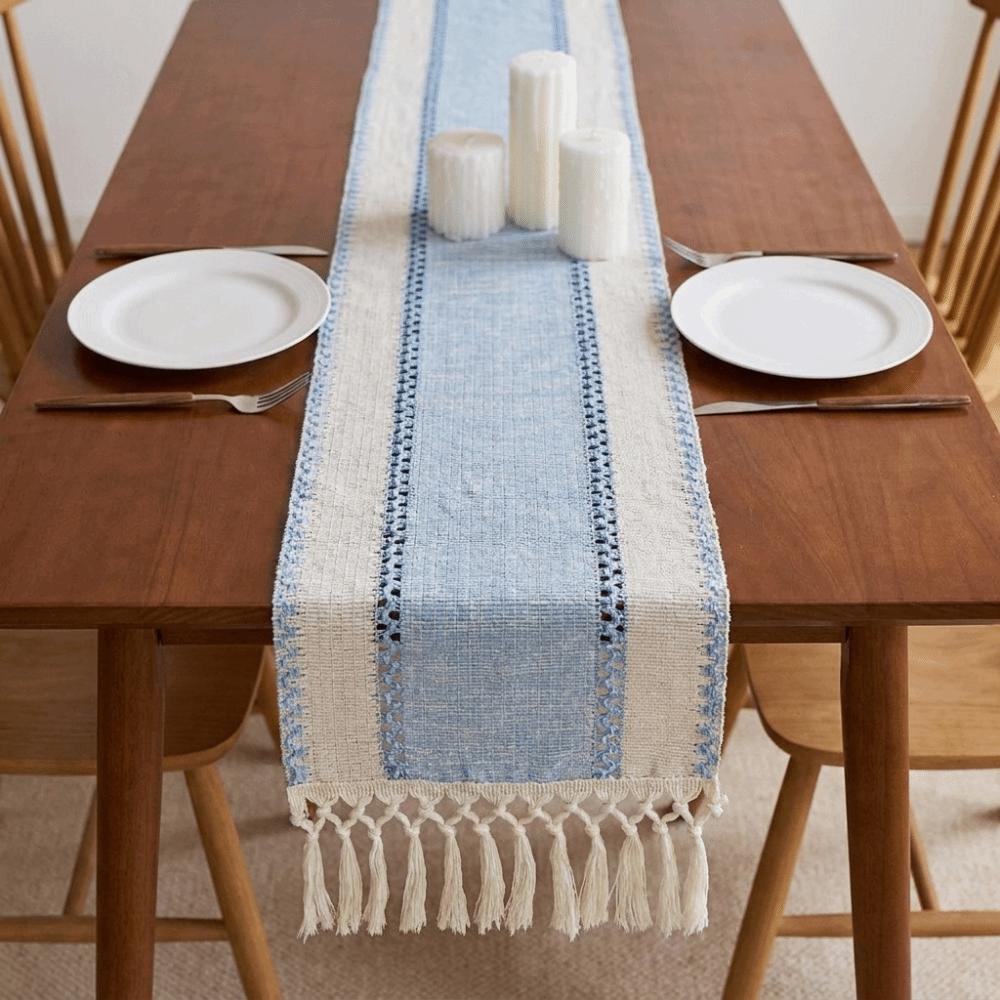 Vintage Table Cover Hand-Knotted Tassel Tablecloth Creative Hollow Out Table Runner Party