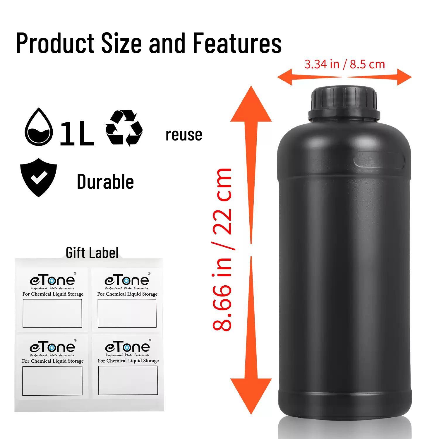 

1 л Черная круглая герметичная химическая бутыль для проявителя, фиксажа, стоп-ванны для фотолаборатории с этикетками