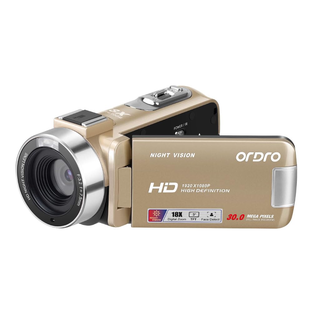 

Ordro B320 Video 1080P 30 FPS Full HD 30 18X Digital YouTube Video Vlogging Camera with Infrared Night Reversible 2 and Remote Control Camera, золотий