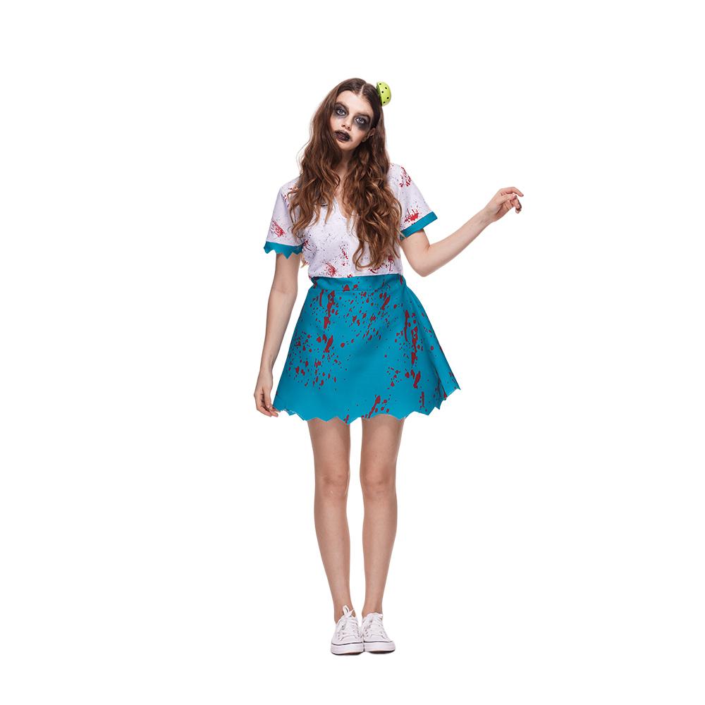 EraSpooky Adult Women Pickleball Costume Deadly Dink Zombie Player Dress with Half-Pickleball Hair Clip
