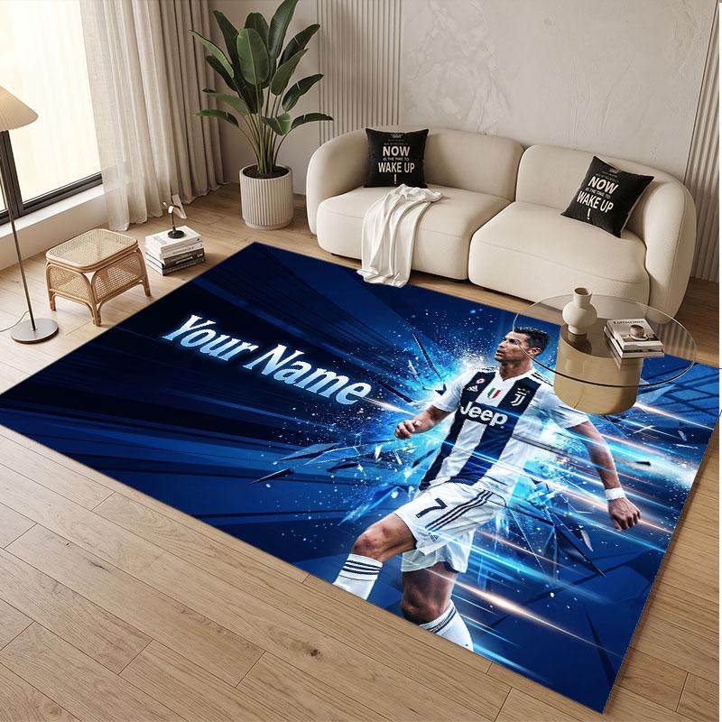Custom Rug Cristiano Ronaldo Pattern Print Name Text Soft Non‑Slip Floor Carpet for Home Indoor Decoration