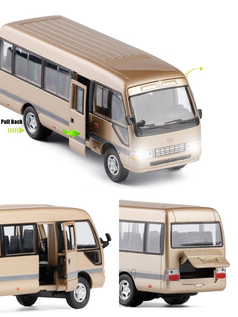 1/32 TOYOTA Coaster EX Toy Car Model Coach Lexury Bus MPV Diecast Miniature Van for Children Pull Back Collection Gift Boy Kid