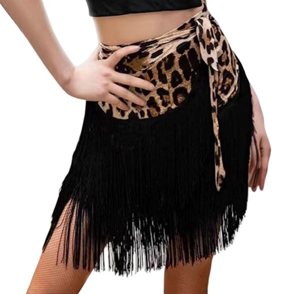 Fustă cu ciucuri pentru dans latino, cu imprimeu leopard, fustă pentru dans rumba, costum de scenă la modă pentru femei