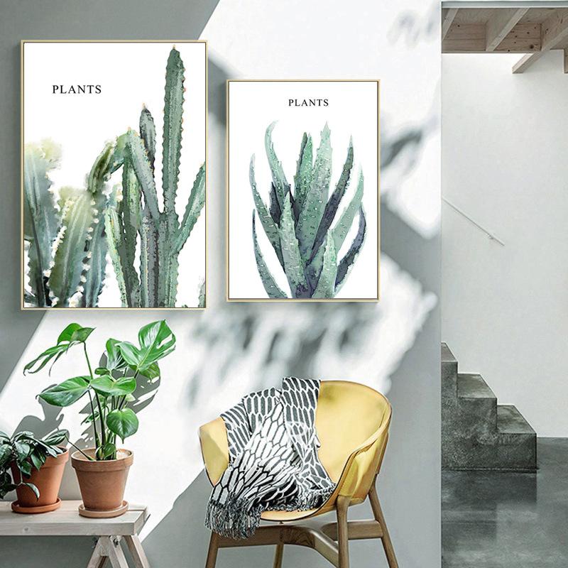 Watercolor Plants Nordic Modern Simple Hand-painted Cactus Restaurant Decorative Drawing Canvas Painting Wall Art Frameless