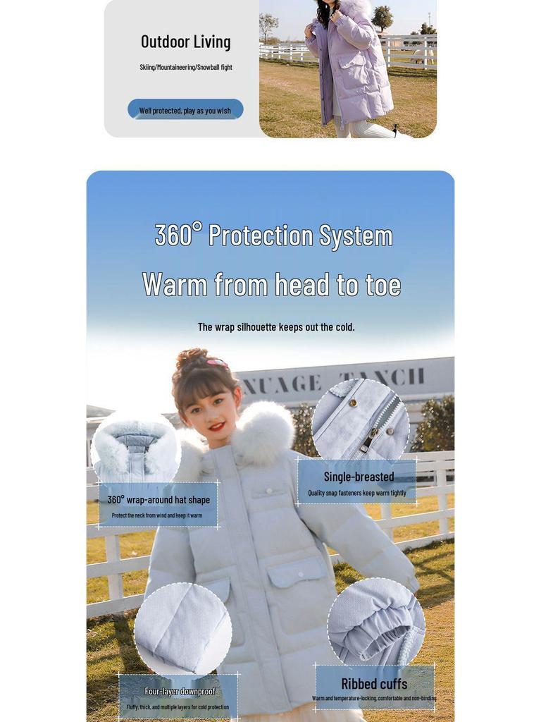 Girls' Mid-Length Down Jacket - 2025 Winter Collection: Thick, Warm, and Stylish for Children