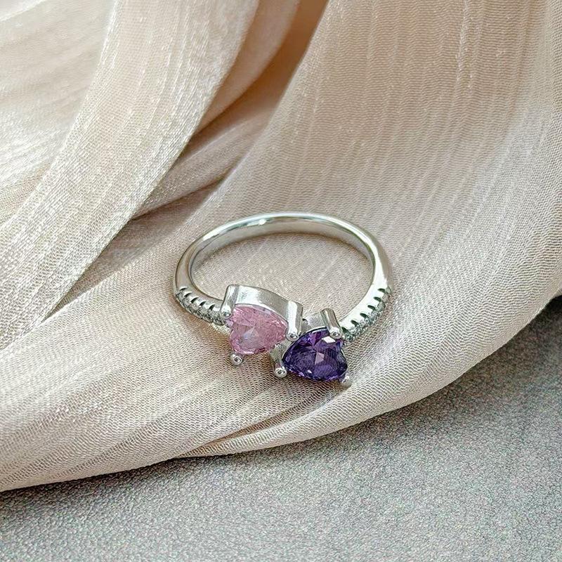 Super Immortal Purple Pink Diamond Sweet Cool Flower Opening Ring Jane Girl Niche Light Luxury Advanced Sense Stacking Wear Index Finger Ring