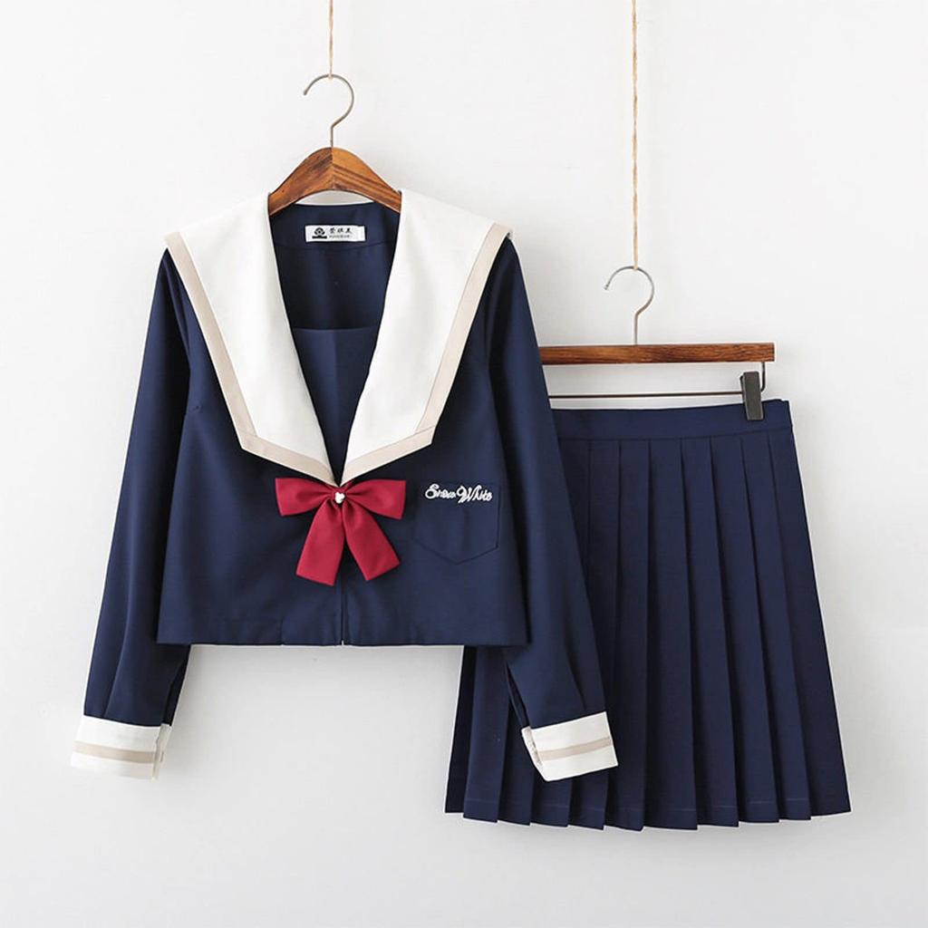 [Milky Time] Sailor Uniform with Cardigan, High School Girl Uniform (Navy)